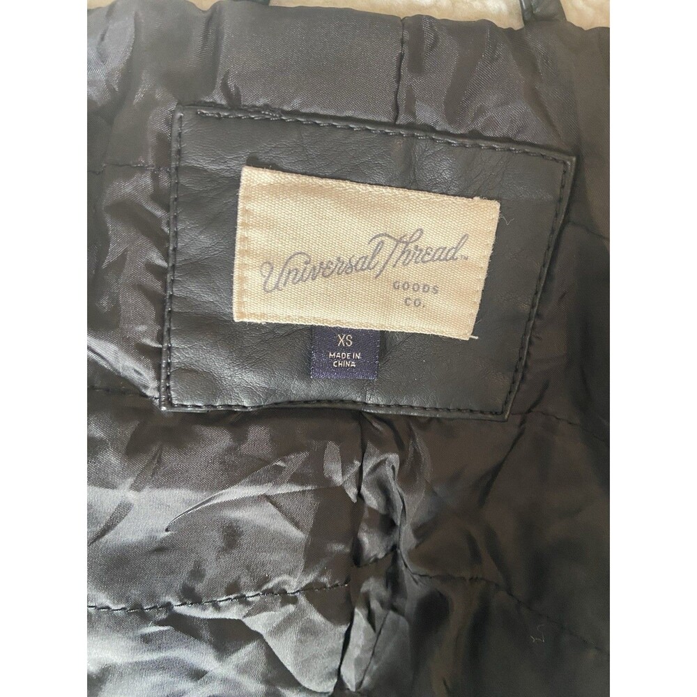 Womens Y2K Faux Leather Sherpa Aviator Jacker Size XS Black Bratzcore Moto Retro - Picture 10 of 14